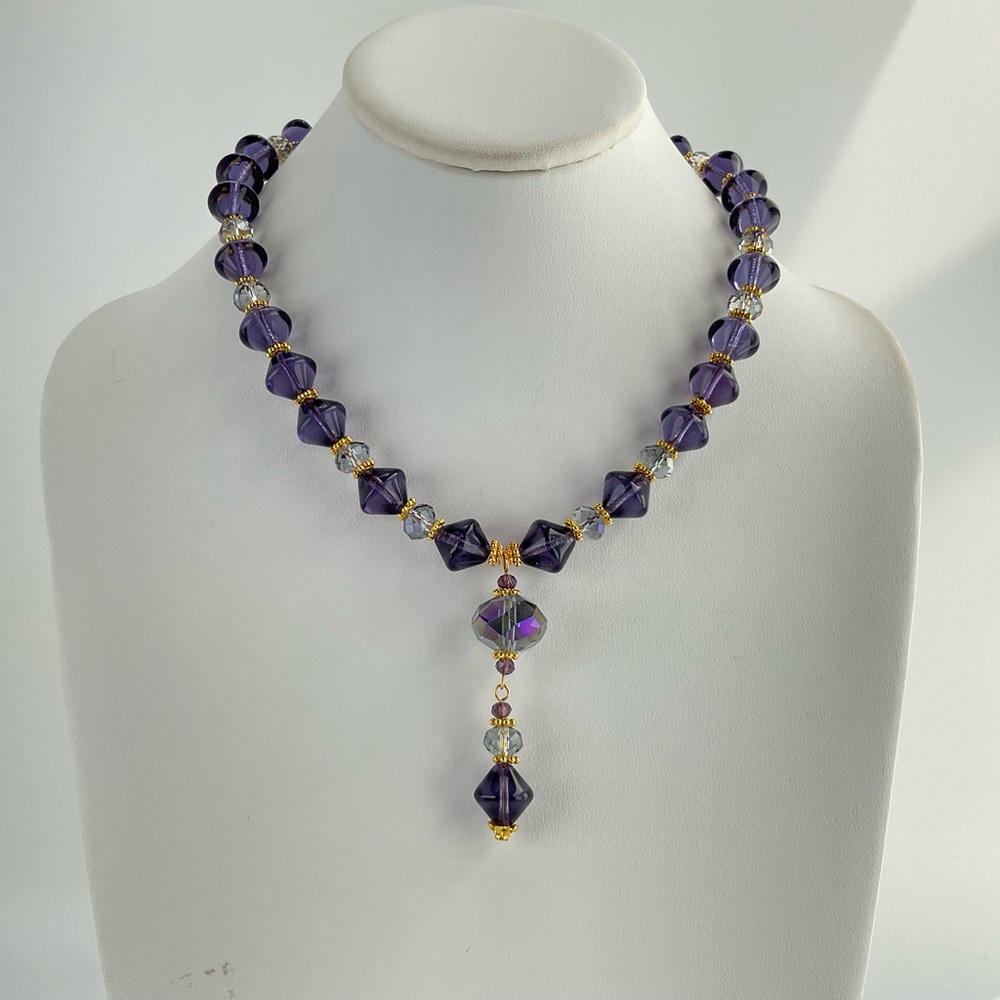 Host Pick! Aurora Borealis Crystal & Violet Glass Statement Necklace, Gold Plate